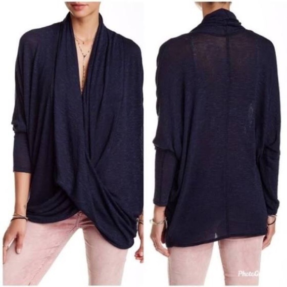 Urban outfitters wrap plunge deep v Drape Front Top large knit sheer off the - Picture 2 of 8